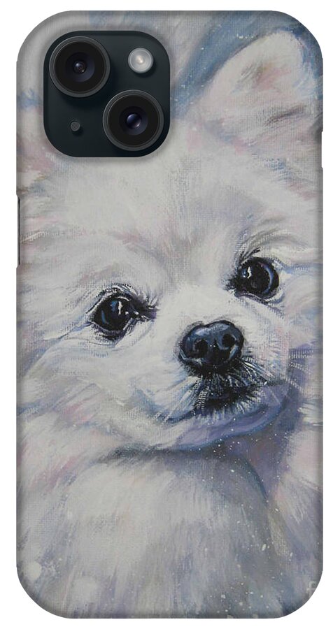 Pomeranian iPhone Case featuring the painting Pomeranian in snow by Lee Ann Shepard