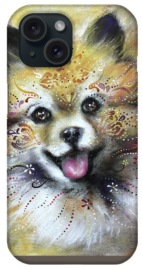 Boho Pomeranian Art iPhone Case featuring the mixed media Pomeranian by Patricia Lintner
