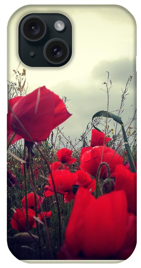 Poppies iPhone Case featuring the photograph Poppies field and Clouds by Miguel Angel
