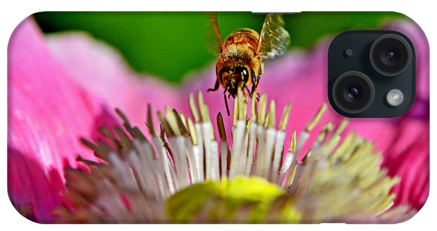 Macro iPhone Case featuring the photograph Poppy And A Bee 006 by George Bostian