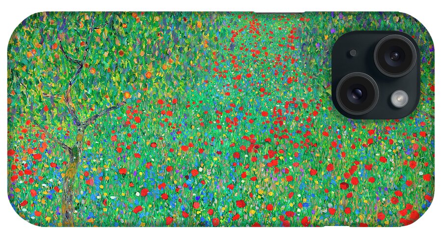 Klimt iPhone Case featuring the painting Poppy Field by Gustav Klimt