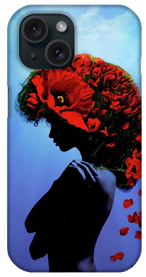 Girl With Poppy iPhone Case featuring the digital art Poppy Girl by Lilia S