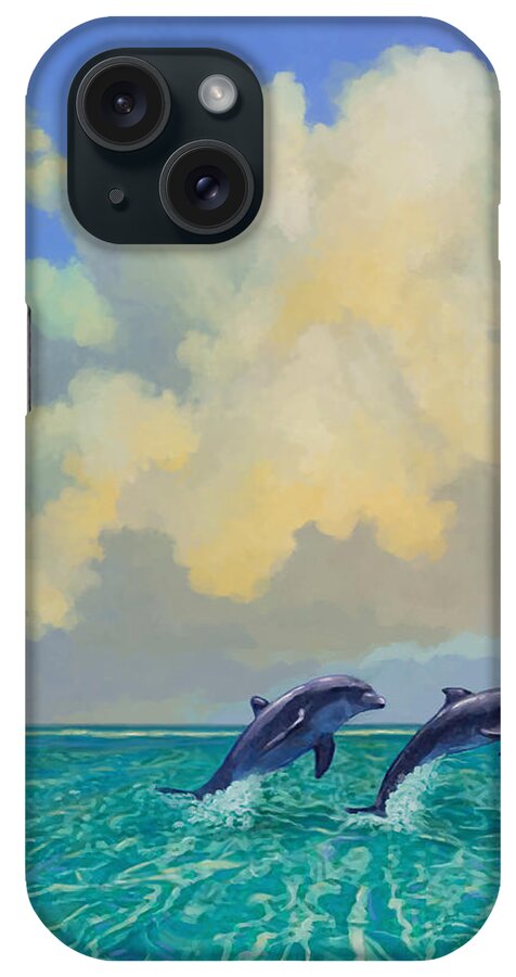 Dolphins iPhone Case featuring the painting Porpoiseful Play by David Van Hulst