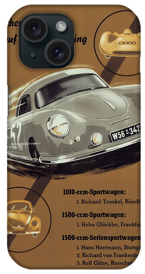 Porsche iPhone Case featuring the digital art Porsche Nurburgring 1950s vintage poster by Georgia Fowler