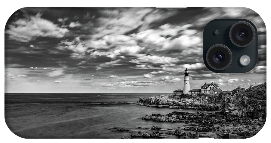 Portland Head Lighthouse iPhone Case featuring the photograph Portland Head Light in Black and White by Kristen Wilkinson