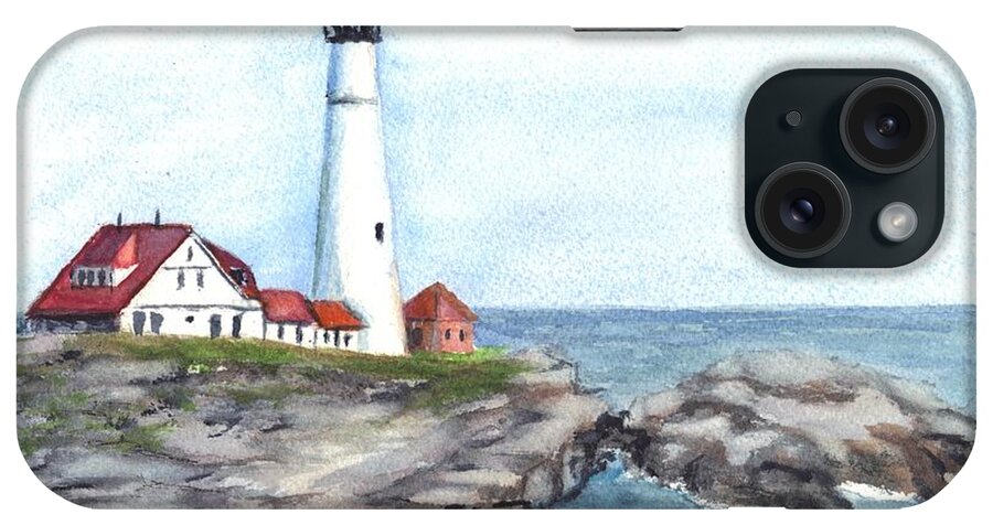 Coastal Scene iPhone Case featuring the painting Portland Head Lighthouse Maine USA by Carol Wisniewski