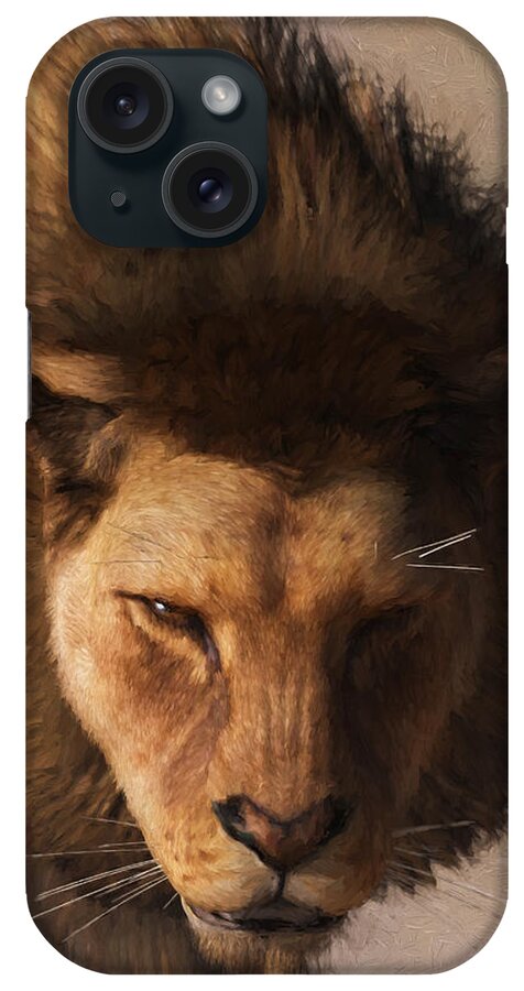 Lion Head iPhone Case featuring the digital art Portrait of a Lion by Daniel Eskridge