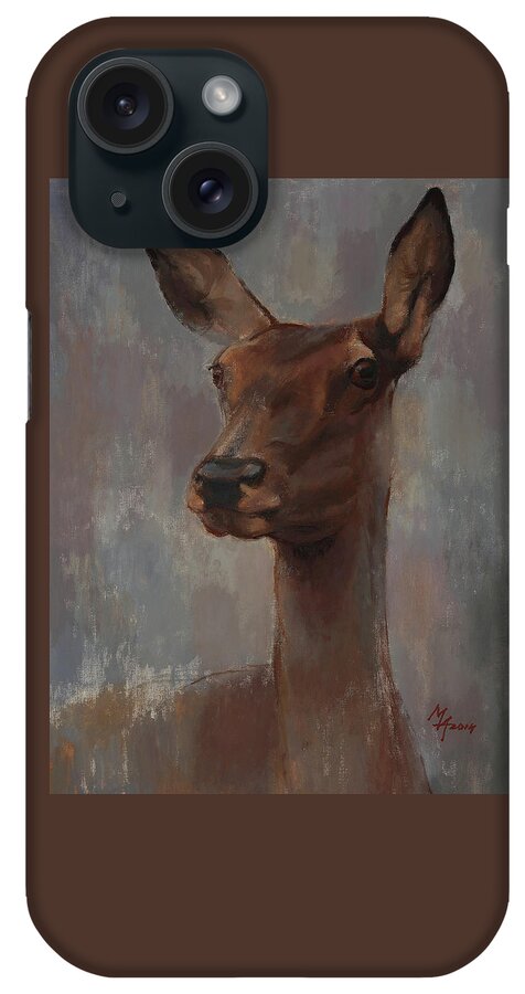 Doe iPhone Case featuring the painting Portrait of a Young Doe by Attila Meszlenyi