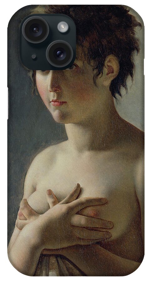 Bust; Breasts; Female; Semi-nude; Short Hair; Nude; Jeune Fille En Buste; Sensuality; Mystery iPhone Case featuring the painting Portrait of a Young Girl by Baron Pierre Narcisse Guerin