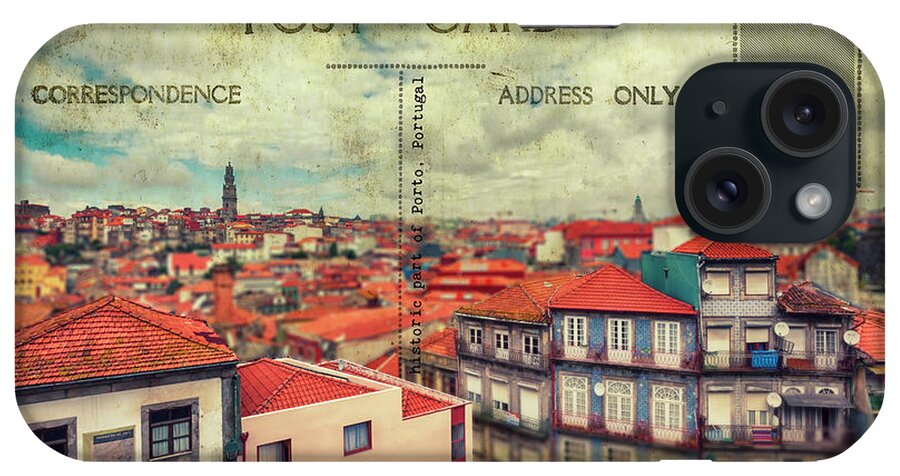 Postcard iPhone Case featuring the digital art postcard of Porto by Ariadna De Raadt