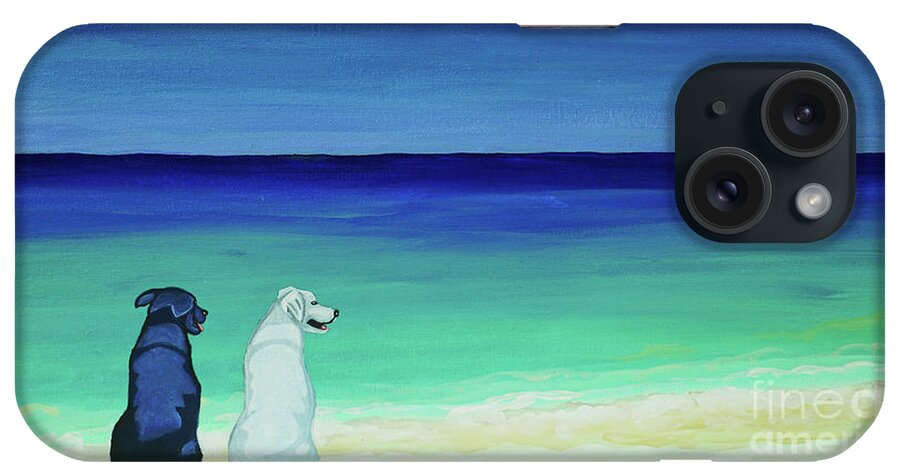 Lab Dog iPhone Case featuring the painting Lab Potcake Dogs on the Beach by Robyn Saunders