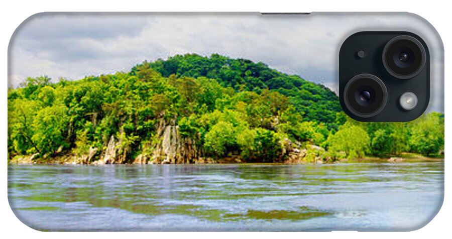 Cliffs; Crag; Deep; Landscape; Hills; Nature; Outdoors; Park; River; Rock; Scenic; Strength; Terrain; Travel; Forest; Vacations; Water; Wild; Palisaides; Storm; Panorama iPhone Case featuring the photograph Potomac Palisaides by Frances Miller