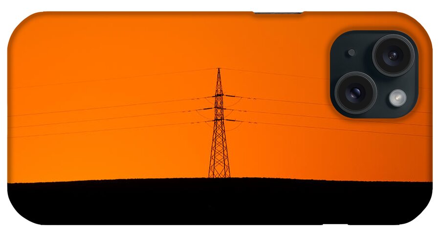 Power Line Tower Support Sunset Silhouette Woomera Outback South Australia Australian Electric Electricity Powerline iPhone Case featuring the photograph Powerline Sunset Silhouette by Bill Robinson
