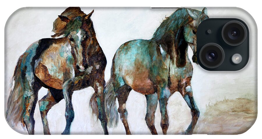 2 Horses iPhone Case featuring the painting Prairie Horse Dance by Barbie Batson