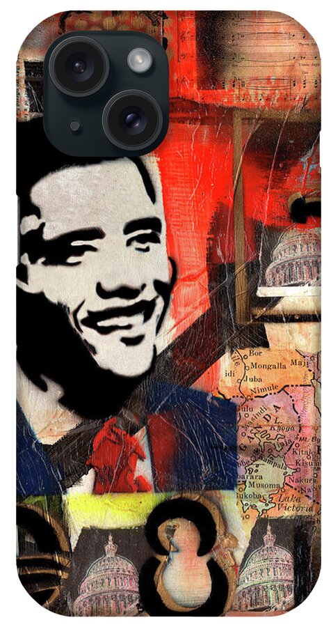 44th President Of The United States iPhone Case featuring the mixed media President Barack Obama by Everett Spruill