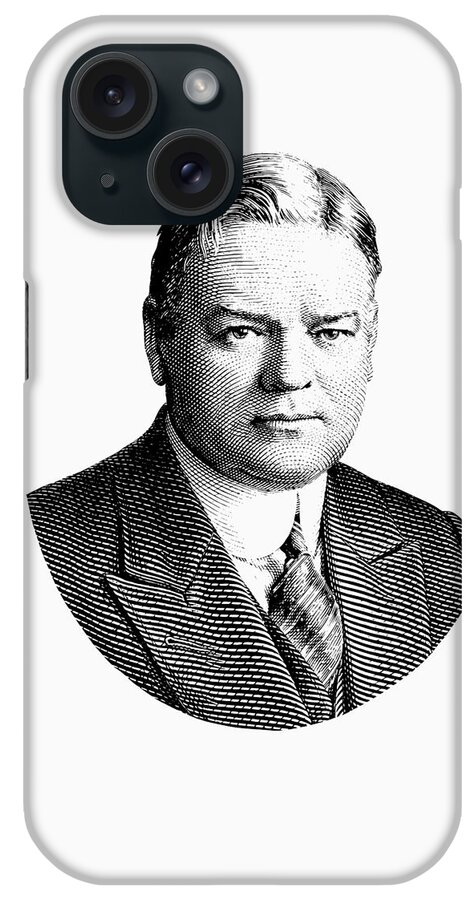 Herbert Hoover iPhone Case featuring the digital art President Herbert Hoover Graphic - Black and White by War Is Hell Store