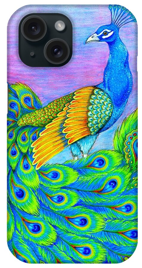 Peacock iPhone Case featuring the drawing Pretty Peacock by Rebecca Wang