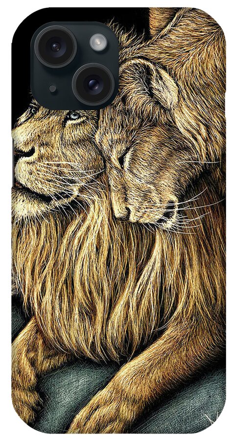 Lion iPhone Case featuring the drawing Pride Love by Monique Morin Matson