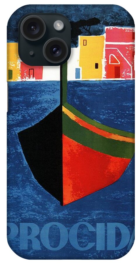 Procida iPhone Case featuring the mixed media Procida - Naples, Italy - Boat - Retro travel Poster - Vintage Poster by Studio Grafiikka