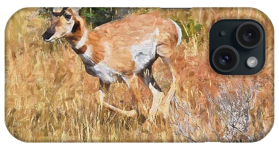 Yellowstone iPhone Case featuring the painting Pronghorn near Yellowstone by Mitchell R Grosky