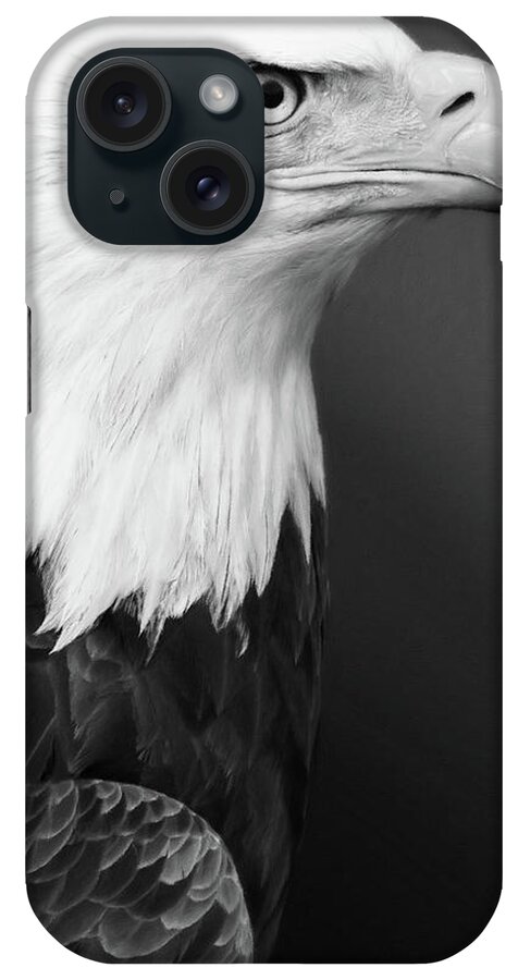 Proud Bald Eagle iPhone Case featuring the photograph Proud Bald Eagle Black and White by Georgiana Romanovna