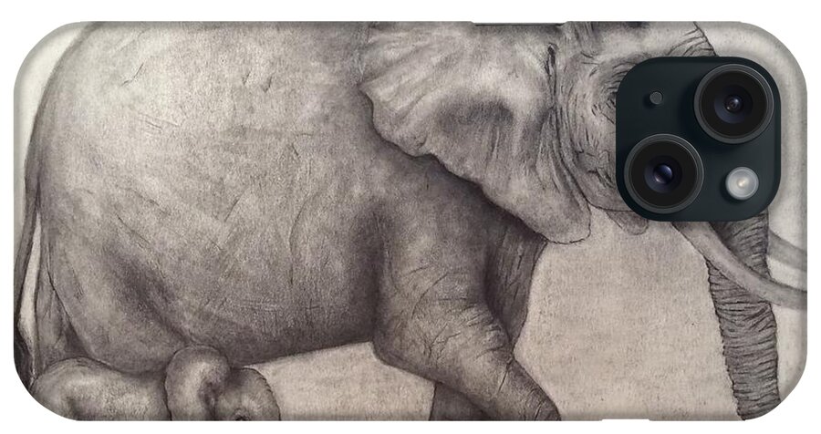 African Elephants iPhone Case featuring the painting Proud Mama by Annamarie Sidella-Felts