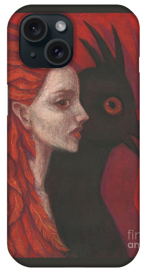 Red Scarlet Orange iPhone Case featuring the pastel Psychopomp by Julia Khoroshikh