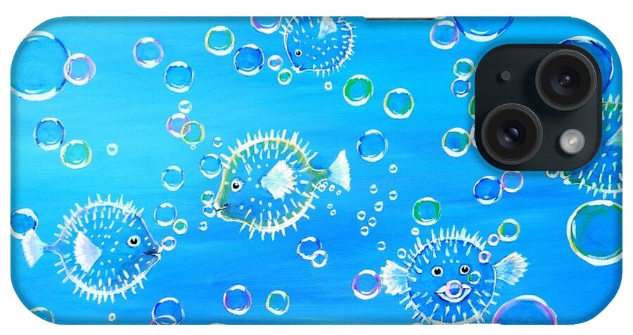 Puffer Fish iPhone Case featuring the painting Pufferfish Playtime by Karen Jane Jones