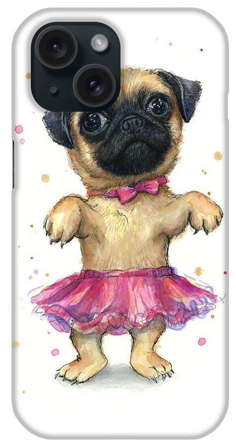 Pug iPhone Case featuring the painting Pug in a Tutu by Olga Shvartsur