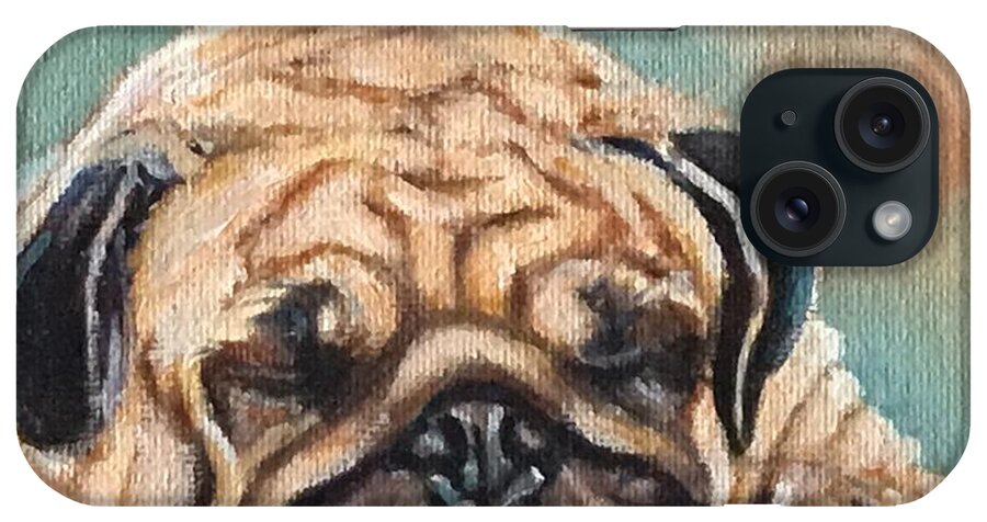 Pug 6 X 6 Oil Painting On Canvas Bonded On A 1.5 Depth Cradle Panel. Ready To Hang. iPhone Case featuring the painting Pug by Susan Goh