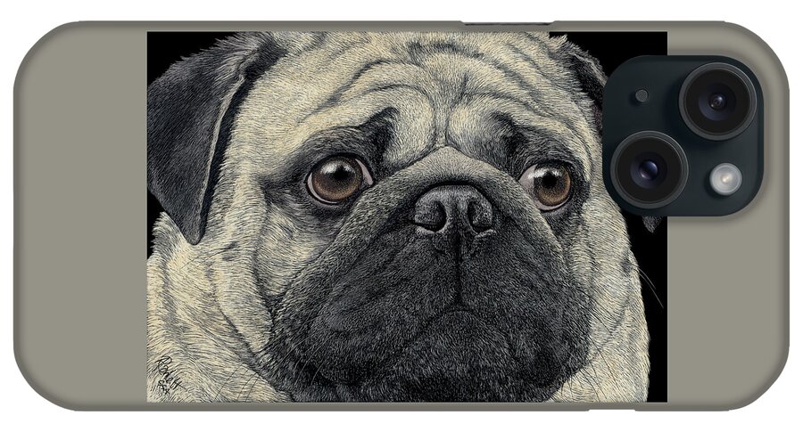 Dog iPhone Case featuring the drawing Pugshot by Ann Ranlett
