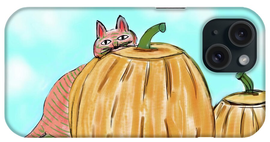 Landscape iPhone Case featuring the digital art Pumpkin Cat by Christina Wedberg