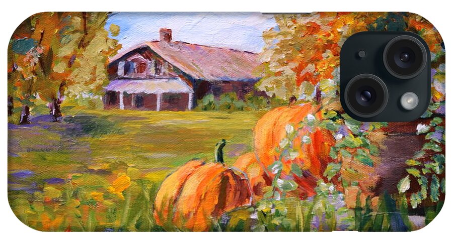 Pumpkins iPhone Case featuring the painting Pumpkins in the fall. by Madeleine Shulman