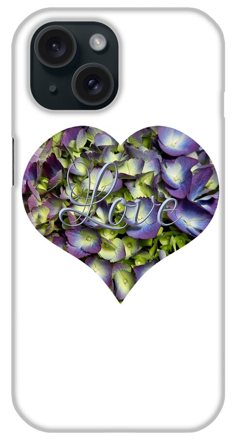 Purple And Cream Hydrangea Flowers Heart With Love iPhone Case featuring the photograph Purple and Cream Hydrangea Flowers Heart with Love by Rose Santuci-Sofranko