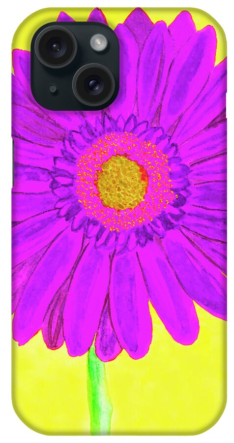 Gerbera iPhone Case featuring the painting Purple gerbera on yellow, watercolor by Irina Afonskaya