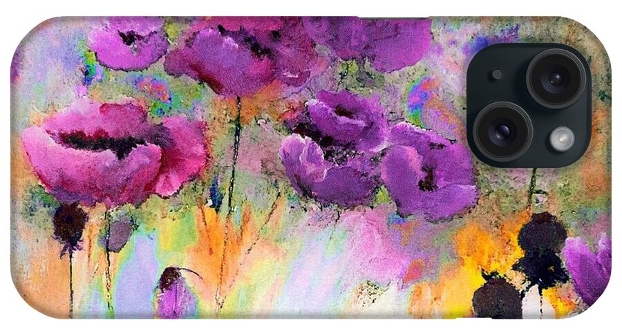 Purple iPhone Case featuring the digital art Purple Poppy Passion Painting by Lisa Kaiser