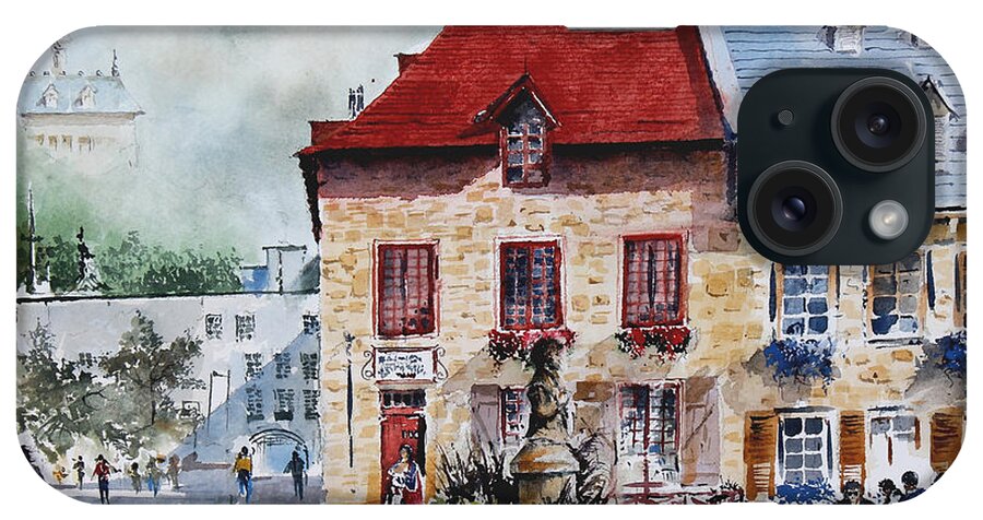 Mid Morning In A Courtyard In Quebec City iPhone Case featuring the painting Quebec City Flower Boxes by Monte Toon