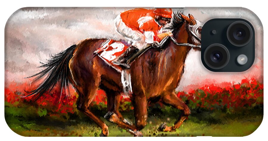 Horse Racing iPhone Case featuring the painting Quest For The Win - Horse Racing Art by Lourry Legarde