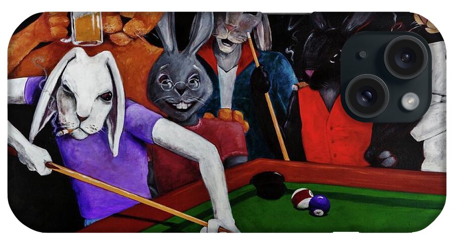 Rabbits Playing Pool iPhone Case featuring the painting Rabbit Games by Jason Reinhardt