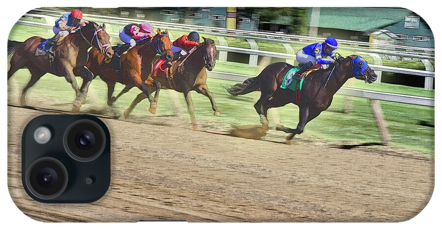 Lise Winne iPhone Case featuring the digital art Race Horses In Motion by Lise Winne