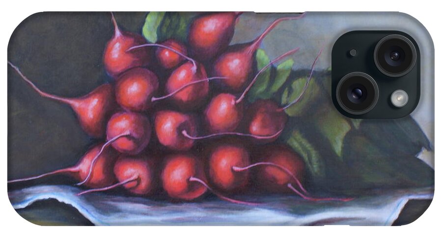 Acrylic iPhone Case featuring the painting Radishes From The Garden by Theresa Cangelosi
