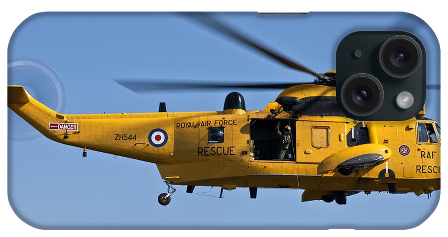 Raf Sea King Helicopter; Armed Forces; Raf; Aviation; Helicopter; Search And Rescue; Display; Sky; Yellow; Emergency Service; Sea King Helicopter; Sea King; Rescue; Flight; Nautical; Aircraft; Historic; Raf Chivenor; Chivenor iPhone Case featuring the photograph RAF Sea King Search and Rescue Helicopter 2 by Steve Purnell