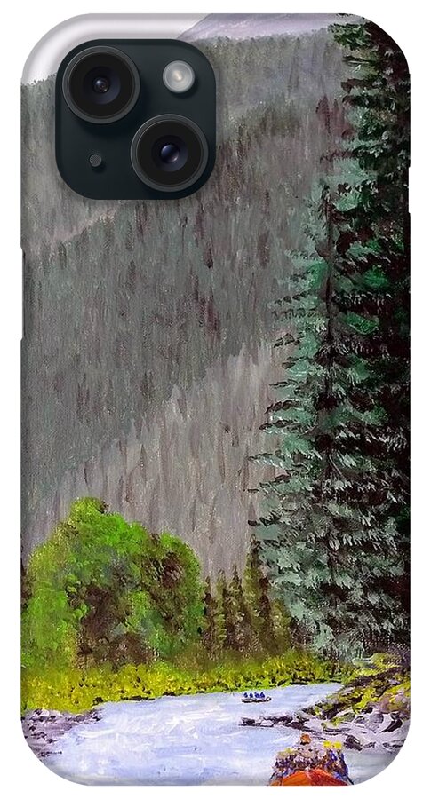 Gallatin River iPhone Case featuring the painting Rafting the Gallatin by Kevin Daly