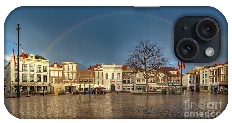 Gouda iPhone Case featuring the photograph Rainbow over market place Gouda by Casper Cammeraat