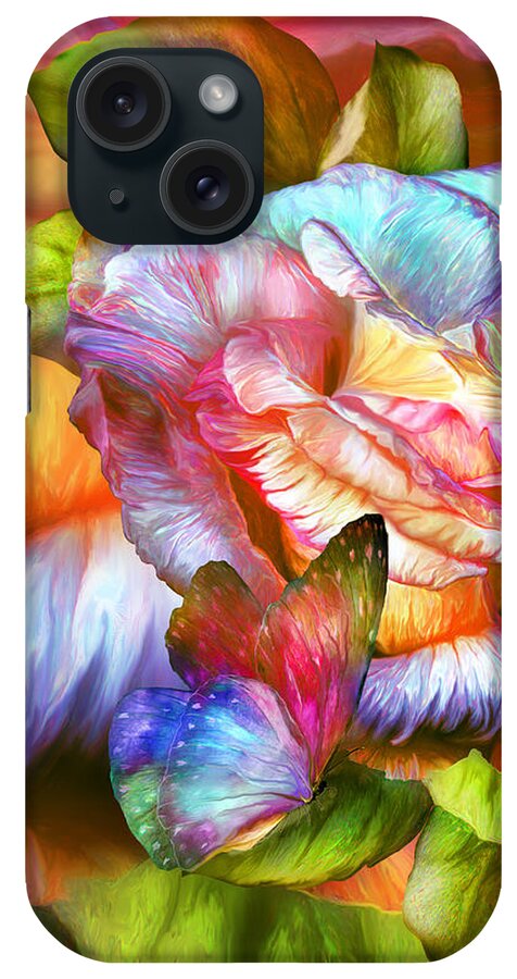 Carol Cavalaris iPhone Case featuring the mixed media Rainbow Rose And Butterflies by Carol Cavalaris