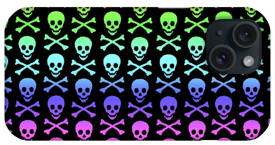 Rainbow iPhone Case featuring the digital art Rainbow Skull and Crossbones by Roseanne Jones