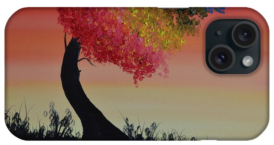 An Abstract Oil Painting Of A Tree Bending In The Wind. The Leaves Are Different Colors To Represent A Rainbow. iPhone Case featuring the painting Rainbow Tree by Martin Schmidt