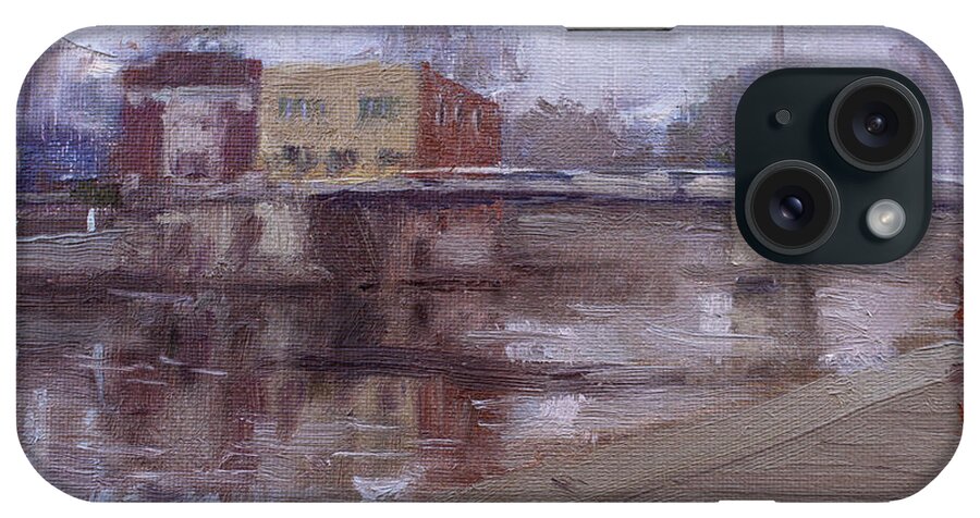 Rainy Day iPhone Case featuring the painting Rainy Day at Tonawanda Canal by Ylli Haruni