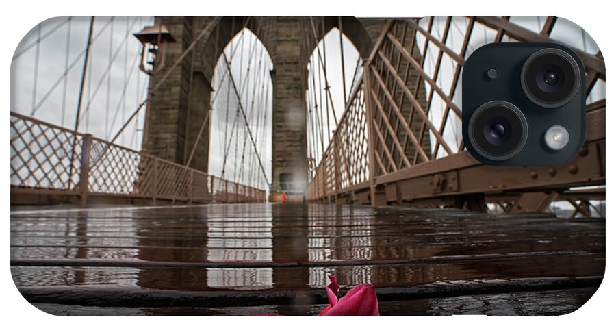 Brooklyn iPhone Case featuring the photograph Rainy Day on the Brooklyn Bridge Brooklyn New York Tulip Petals by Toby McGuire