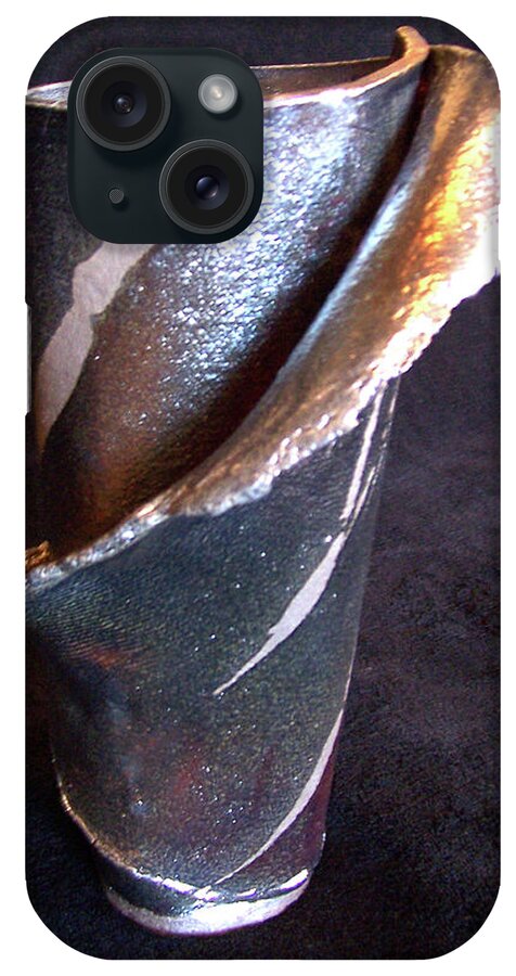 Raku iPhone Case featuring the ceramic art Raku Slab Wrapped Vase by Carolyn Coffey Wallace